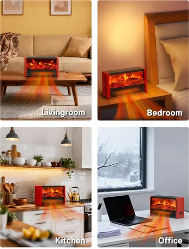 Vista 9 de Small Space Heater with Realistic Flame Effect,600W Portable Mini Electric Desk Heater for Indoor Use,Fast Heating for Office,Bedroom,Study Room