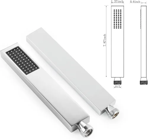 Vista 7 de SKOWLL Cabezal de ducha de mano cromado, varilla de ducha de mano de alta presión de latón para montaje en pared, cabezal de ducha de mano cuadrado