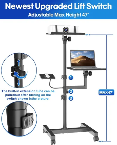 Vista 3 de Soporte para proyector, soporte de trípode para laptop de 2 estantes