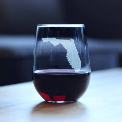 Vista 3 de Florida State Outline Stemless Wine Glass - State Themed Drinking Decor and Gifts for Floridian Women & Men - Large 17 Oz Glasses