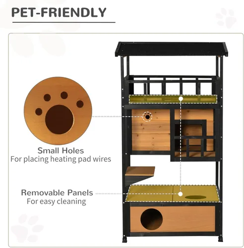 Vista 7 de 3-Tier Outdoor Cat House with Escape Doors and Removable Litter Box