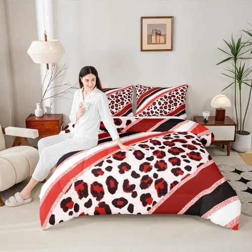 Vista 51 de Juego de edredón con estampado de leopardo para niños, tamaño individual, juego de ropa de cama de moda de piel de guepardo abstracto, decoración