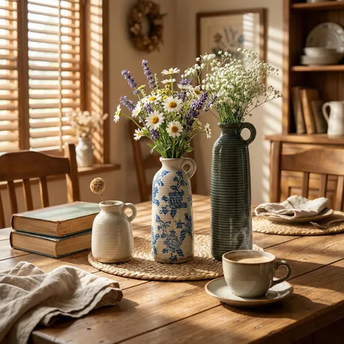 Vista 7 de Juego de jarrones de cerámica, jarrones de flores para decoración del hogar, decoración moderna de granja, centros de mesa de sala de estar, cocina