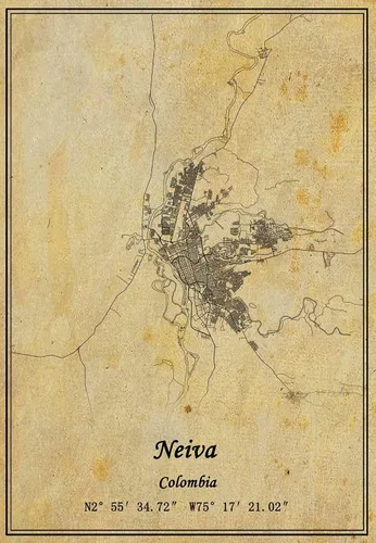 Kaisrlse Póster de arte de pared con mapa de Neiva de Colombia en lienzo, estilo vintage, sin marco, regalo de decoración de 11 x 14 pulgadas