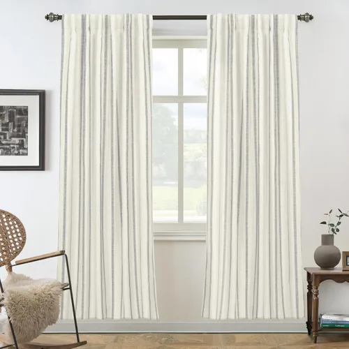 Vista 33 de DriftAway Cortinas opacas de mezcla de lino de 84 pulgadas de largo para dormitorio, cortinas de lino con estampado de rayas verticales