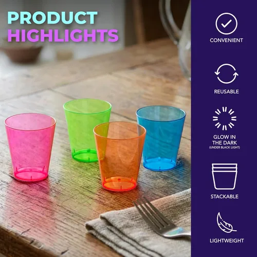 Vista 8 de Party Essentials Hard Plastic 2-Ounce Shot/Shooter Glasses, 40-Count, Assorted Neon