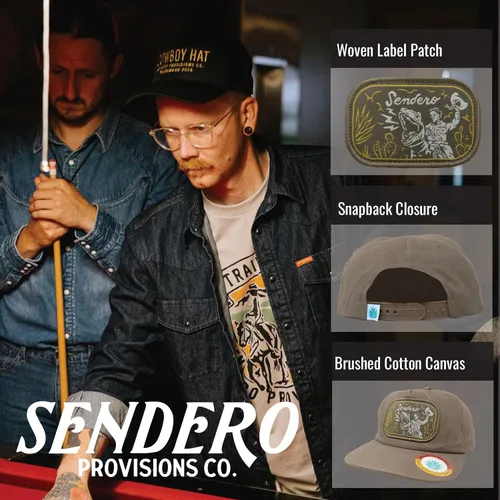 Vista 2 de Sendero Provisions Co. Velociwrangler Gorra ajustable con parche de etiqueta tejida (marrón) - Talla única, Marrón