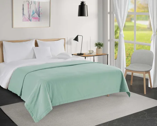 Vista 2 de LANE LINEN Mantas de tamaño matrimonial para cama, manta clásica de 3 capas 100% algodón, ligera, refrescante, suave y transpirable, de larga Azul