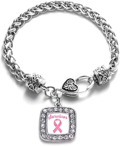 Vista 181 de Pulsera de dijes cuadrados de plata con joyería de circonita cúbica