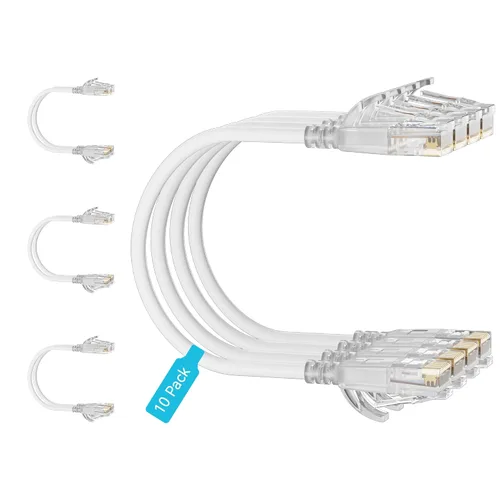 Vista 12 de Cables de conexión delgados Cat6 de 0.5 pies, paquete de 10 cables de conexión Cat6a, 10 Gbps, 550 MHz, de alta velocidad, cable Ethernet Cat 6