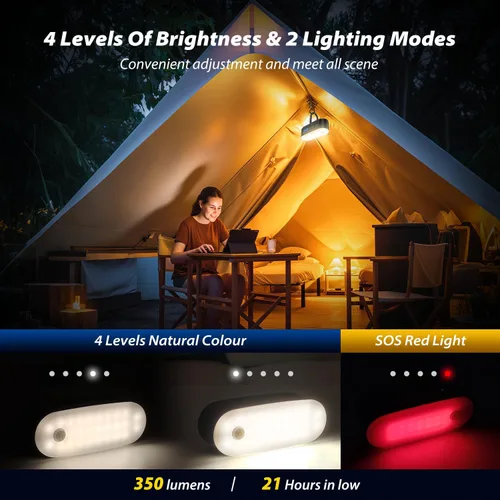 Vista 3 de Clemas Linterna LED Portátil para Acampada, Luces Recargables con Sensor de Movimiento, Luces USB Ligeras Colgantes para Tienda, Luz Magnética