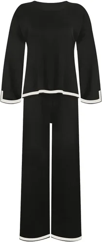 Vista 3 de Conjunto de dos piezas para mujer, conjunto de suéter de punto de otoño de 2 piezas, sudadera de manga corta, pantalones de cintura elástica, S-XL