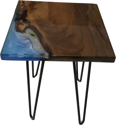 Vista 115 de Mesa de epoxi transparente, mesa de sofá con forma cuadrada, mesa auxiliar de resina de madera, mesa de centro de madera con borde natural para sala