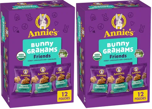 Vista 41 de Annie's Organic Friends Bunny Grahams, bocadillos Graham horneados con chispas de chocolate, chocolate y miel, 12 bolsas, 12 onzas