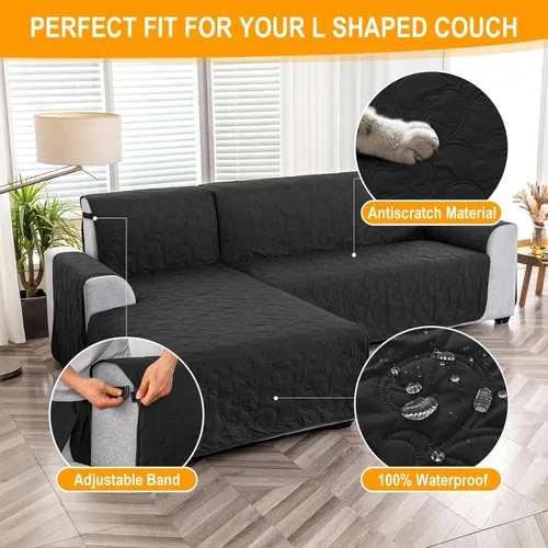 Vista 3 de Sectional Couch Covers L Shape Couch Cover for Dogs, Reversible Sofa Slipcover Pet Cat Scratch Furniture Protector Cover