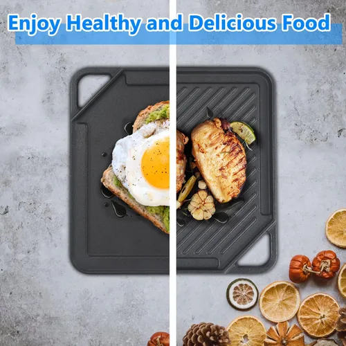 Vista 3 de GasSaf Plancha reversible de hierro fundido, sartén de doble cara perfecta para estufas y parrillas de gas, 10 x 10 pulgadas Single Burner