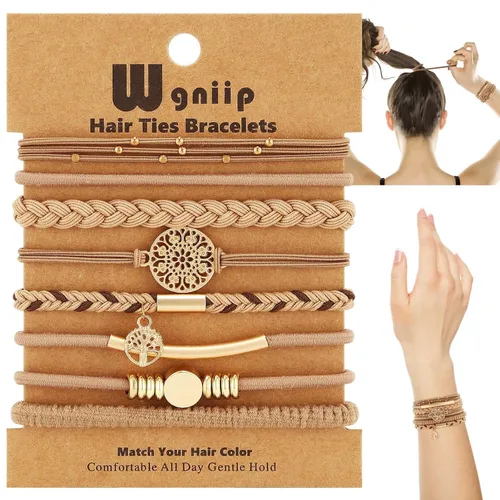 Vista 10 de 20 lazos de pelo boho en 5 estilos, 10 colores - Lindas pulseras para cabello delgado y grueso, elásticos sin daños