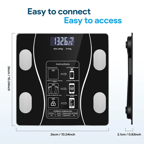 Vista 6 de Bluetooth Smart Scale for Body Weight - Measures Weight, BMI, Body Fat, Muscle Mass Bluetooth Sync to Fitness Apps Accurate Home Health black