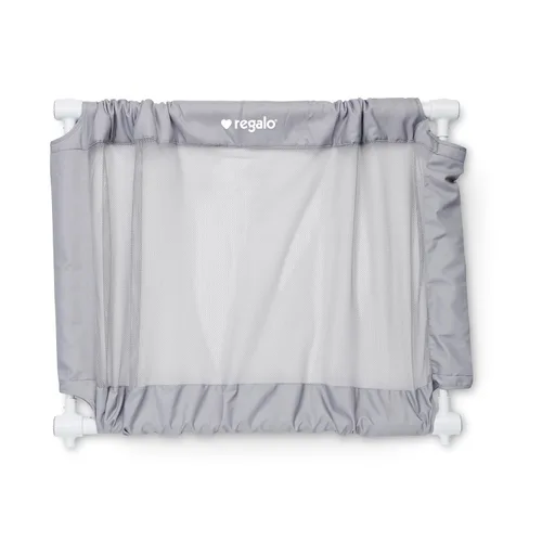 Vista 9 de Regalo Puerta de malla extensible gris extra ancha de 50 pulgadas, montada a presión, incluye parachoques de goma para proteger las paredes, gris