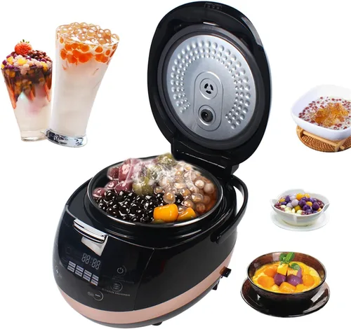 Vista 4 de Olla de perlas totalmente automática comercial con tapioca negra, 5 L, pantalla táctil de 110 V, para té Boba y té de burbujas y té con leche