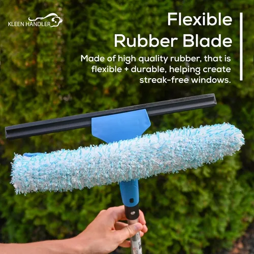 Vista 6 de Kleen Handler Juego de escobilla profesional 2 en 1 para limpieza de ventanas, escobilla de goma de 14 pulgadas y funda de microfibra, kit