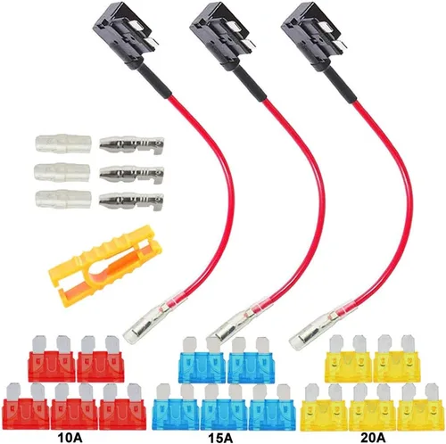 FULARR - Juego de 3 fusibles ACU de alta calidad para agregar circuito, portafusibles de hoja trasera de cerdito con arnés de cables, fusibles de