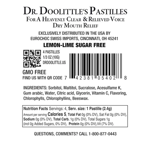 Vista 5 de Dr. Doolittle's Pastillas de frutas suaves sin azúcar para voz y garganta, sabor a limón y lima, bolsa de tamaño de viaje, paquete
