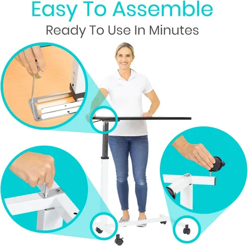 Vista 5 de Vive Mesa para colocar sobre la cama (XL) - Mesa de cama de hospital - Bandeja giratoria con ruedas giratorias - Escritorio ajustable sobre