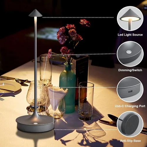 Vista 6 de Cordless Table Lamp Rechargeable Led Desk Lamp Battery Operated Table Lamps Touch Dimmable Lamp Portable Outdoor Table Light for Restaurants and