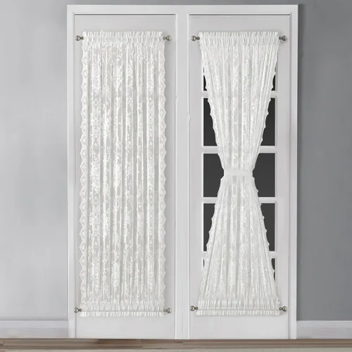 Vista 8 de Warm Home Designs Cortinas negras para puerta francesa. El par de cortinas de encaje con rosas inglesas viene con 2 alzapaños gratis. Las cortinas