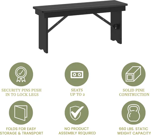 Vista 32 de Merrick Lane Tinsley - Banco plegable de pino macizo rústico antiguo de 40 x 12 pulgadas