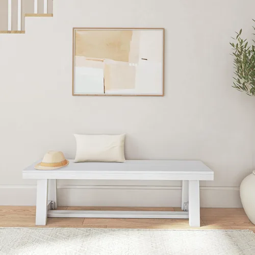 Vista 83 de Plank+Beam Banco de Comedor de Granja de 60 Pulgadas, Banco de Entrada de Madera Maciza, Banco de Madera para Exteriores, Asiento de Comedor