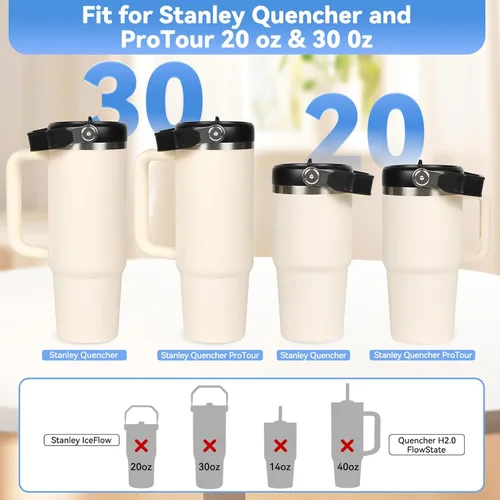 Vista 2 de Tapa abatible con popote para Stanley de 30 y 20 onzas, repuesto superior a prueba de fugas con asa para Stanley Quencher y ProTour de 30 y 20