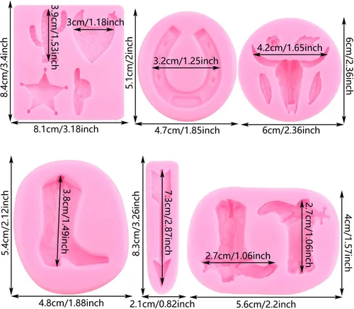Vista 2 de Mujiang Moldes de silicona de cabeza de toro, botas de vaquero de plumas, flechas de herradura, molde de fondant, molde de chocolate para cactus