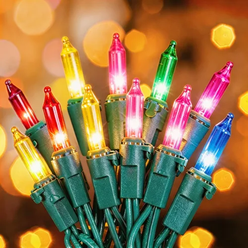 Hopolon Paquete de 2 tiras de 50 mini luces de Navidad transparentes de 13 pies, cable verde para uso en interiores y exteriores, decoración