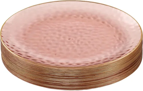 Vista 29 de PLASTICPRO 30 Pack Platos de Plástico Martilleados Platos de Plástico Desechables Pesados Platos de Fiesta Elegantes Transparentes Blancos con Borde