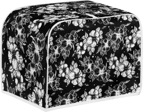 FKELYI Black Hibiscus Floral Hawaiian Toaster Cover 2 Slice,Small Kitchen Appliance Microwave Bread Maker Dust and Fingerprint Protection