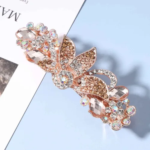 Vista 3 de Pasador de pelo de cristal con flor dorada con diamantes de imitación para el cabello, accesorios para el cabello de novia para mujeres y niñas
