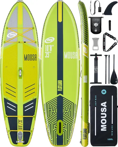 Vista 9 de MOUSA 10‘8/11'×35" Extra Wide Inflatable Stand Up Paddle Board, Stable Paddleboard SUP for 2 People/Family, Anti-Slip Full EVA Deck, 3 Handles, 100L