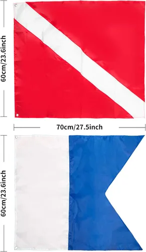 Vista 7 de Banderas de buceo de seguridad, 2 piezas de bandera de buceo de poliéster + bandera alfa de señal internacional de 20 x 24 pulgadas, uso