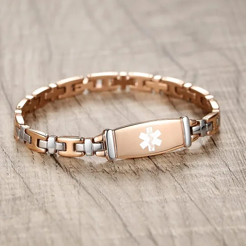 Vista 14 de LinnaLove Lady Medical Alert - Pulseras médicas de acero inoxidable para mujer, 7.5 pulgadas