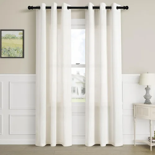 Vista 62 de Aersas Cortinas de lino negro para dormitorio de 63 pulgadas de largo, 2 paneles de privacidad, eficiencia energética, semitransparentes, cortinas
