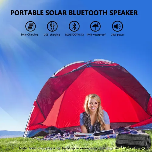 Vista 8 de Altavoz solar Bluetooth HD con función de banco de energía de 5000 mAh, tiempo de reproducción inalámbrico de 50 horas, BT5.3, emparejamiento TWS