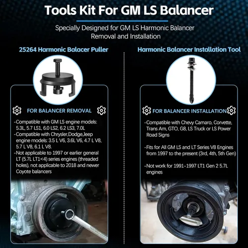 Vista 2 de Para GM 25264 Extractor de equilibrador armónico y herramienta de instalación de equilibrador armónico LS 1997-UP V8 LS1 LS2 LS3 LS4 LSX LSA LS6 LQ4