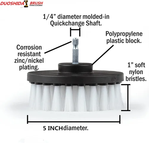 Vista 2 de Cepillo de taladro 5 pulgadas cerdas suaves blanco cambio rápido eje