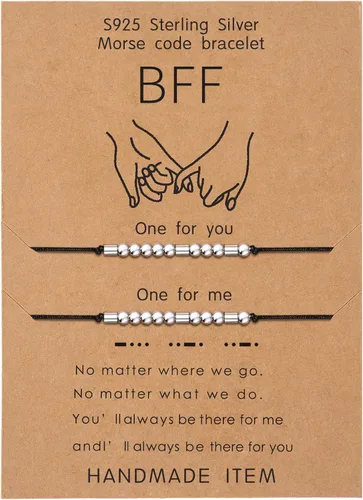 KGBNCIE Bad Ass - Pulsera con código morse, regalo para ella, cuentas de plata de ley en cordón de seda, regalo inspirador para ella