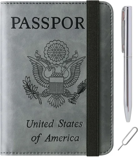 Vista 13 de LOHASLIFE Soporte para pasaporte para viajes, cartera con bloqueo RFID para 116#Negro