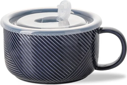 Vista 9 de Tazón de sopa de gran tamaño con asa: taza de sopa de cerámica de 38 onzas con tapa, apto para microondas, contenedor de almacenamiento de alimentos