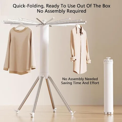 Vista 6 de Clothes Drying Rack Foldable,360° Rotatable Holder for Clothing,Aluminum Laundry Stand,Load Capacity 110lbs,with 16 Expandable Rods and Lockable Blue