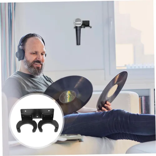 Vista 9 de BESPORTBLE Soporte de micrófono de metal montado en la pared, soporte de micrófono que ahorra espacio con ganchos dobles para salas de conferencias